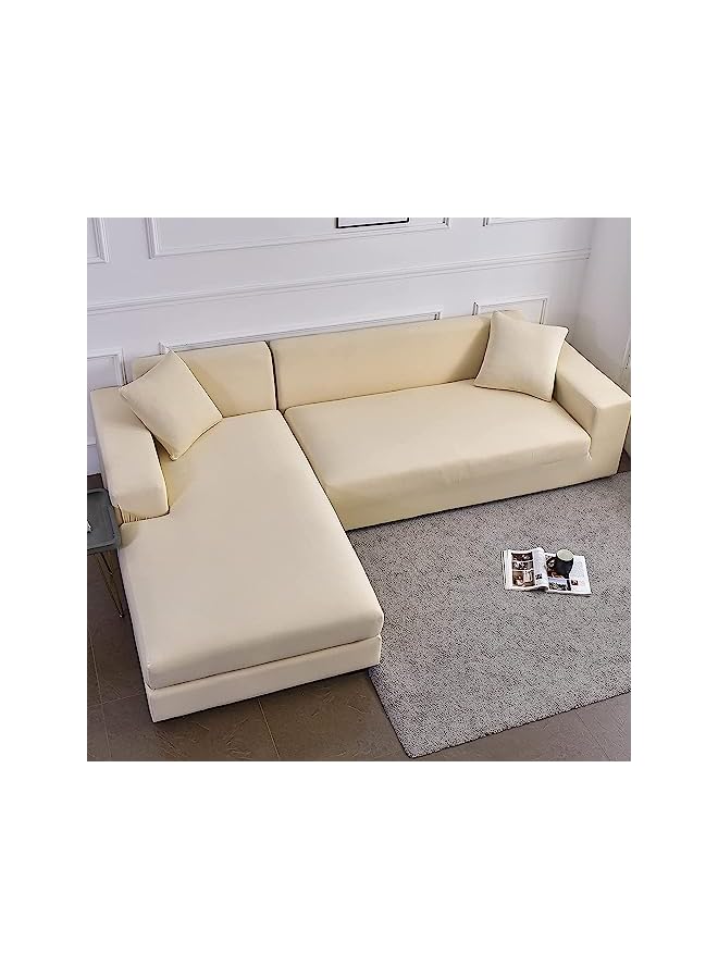 The Bros Stretch Sofa Slipcover, Elastic Fabric Fashion Printed Waterproof Armchair Loveseat Couch Living Room Sofa Covers Pet Protector Mat Cushion Cover with 1 Pillowcase(Beige, 3 seater, 74" - 90") - Image 5
