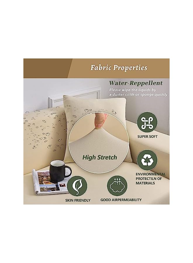 The Bros Stretch Sofa Slipcover, Elastic Fabric Fashion Printed Waterproof Armchair Loveseat Couch Living Room Sofa Covers Pet Protector Mat Cushion Cover with 1 Pillowcase(Beige, 3 seater, 74" - 90") - Image 3