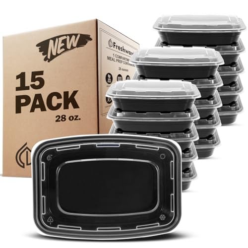 Freshware حاويات تحضير الوجبات من فريش وير 15 قطعة (عبوة من 1) حاويات تخزين الطعام مع أغطية، صندوق بنتو، خالية من BPA، قابلة للتكديس، آمنة للاستخدام في الميكروويف/غسالة الصحون/الفريزر (28 أونصة) (قد يختلف اللون) - Image 1