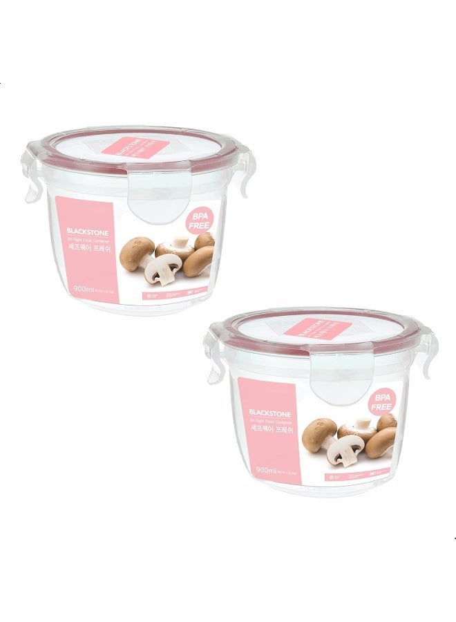 BLACKSTONE Round Food Container 900ml 2Pc Set Airtight Lid for Cookies Candy Snacks BPA Free Kitchen Storage, IS221 - Image 1