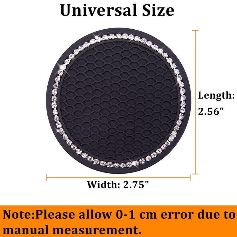 Dermasy Cute Car Cup Coaster,Dermasy 2PCS Universal Vehicle Holder Insert Coaster 2.75 inch Silicone Anti Slip Bling Crystal Rhinestone Auto Accessories for Women & Lady (Black background with white diamond)) - Image 2