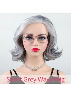 RENERSHOW RENERSHOW Mid-length Grey Wavy Bob Wigs for Women Short Gray Curly Wig Synthetic Salt and Pepper Wigs Average Size Realistic Natural Daily Party Wigs for Older Women with Silver White Bangs(10-12inch)  - Image 2