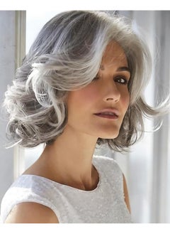 RENERSHOW RENERSHOW Mid-length Grey Wavy Bob Wigs for Women Short Gray Curly Wig Synthetic Salt and Pepper Wigs Average Size Realistic Natural Daily Party Wigs for Older Women with Silver White Bangs(10-12inch)  - Image 1