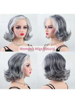 RENERSHOW RENERSHOW Mid-length Grey Wavy Bob Wigs for Women Short Gray Curly Wig Synthetic Salt and Pepper Wigs Average Size Realistic Natural Daily Party Wigs for Older Women with Silver White Bangs(10-12inch)  - Image 5