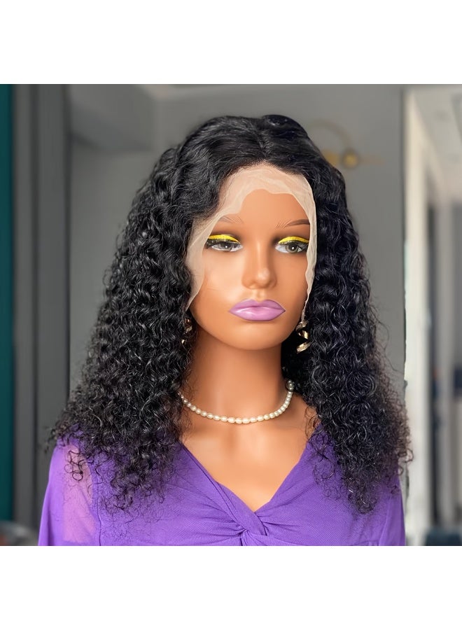قبعة شعر مستعار أفريقية مجعدة/ضفائر كثيفة سوداء مقاس 16 بوصة - شعر مستعار أفريقي مجعد، جبهة دانتيل 13x4 مم، للجنسين، تناسب الضفائر المتشابكة/الضفائر الضيقة، لا حاجة للخياطة. - Image 1
