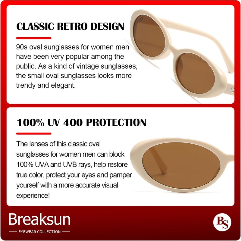 Breaksun Retro Oval Sunglasses for Women Men Fashion Small Oval Sunglasses 90s Vintage Shades - Image 5
