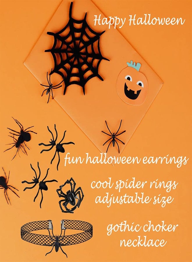 yfstyle Halloween Costumes Choker Necklace Earrings Ring Set Halloween Funny Spider Earrings Black Choker with Spider Charm Vintage Cool Ring Cosplay Accessories Goth Jewelry Sets for Women Spider - Image 2