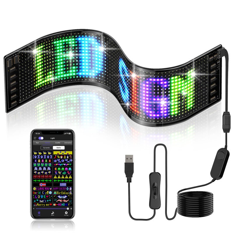 Epoium Programmable Led Sign 15x4 Premade Animations Customizable Text Led Car Sign Bluetooth APP Control Scrolling LED Sign CustomGraffiti Flexible Led Matrix Panel for Car Store Hotel Holiday - Image 1