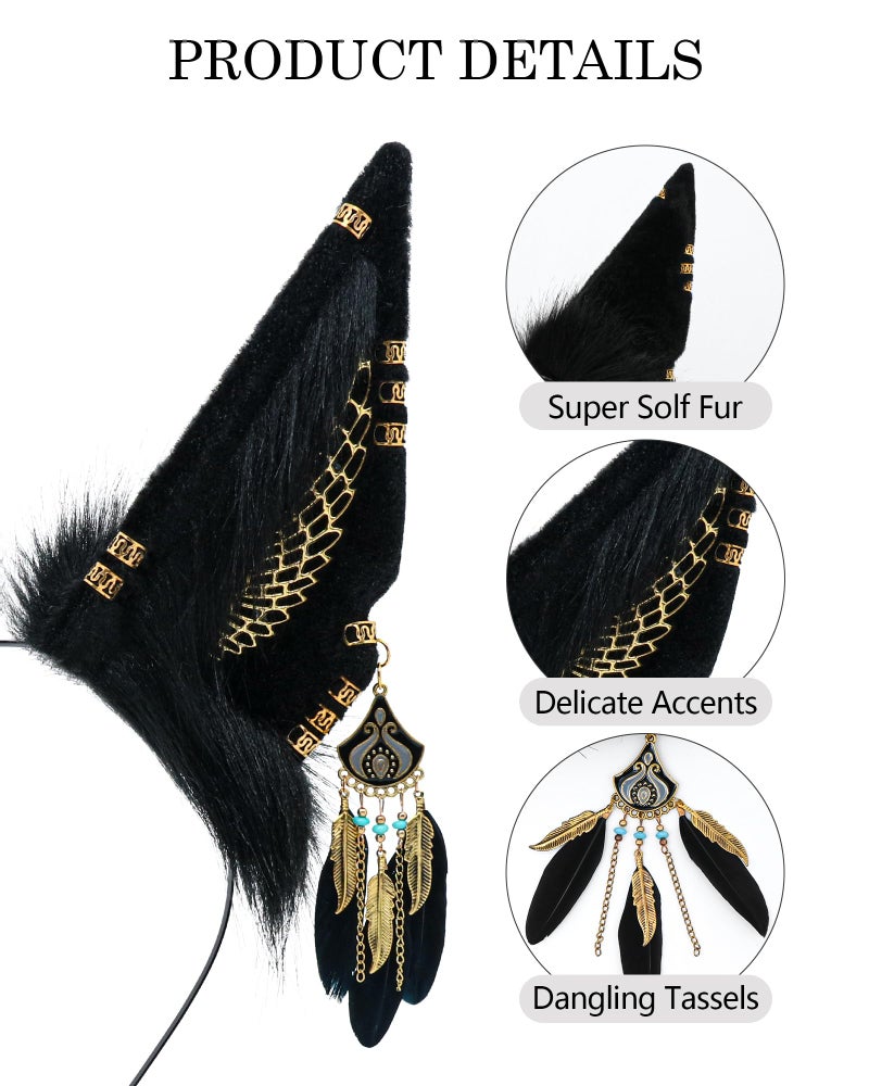 BNLIDES Handmade Furry Animal Ears Headwear Realistic Plush Adult Cosplay Accessory for Party, Anime and Convention Dress-Up (Anubis Black) - Image 2