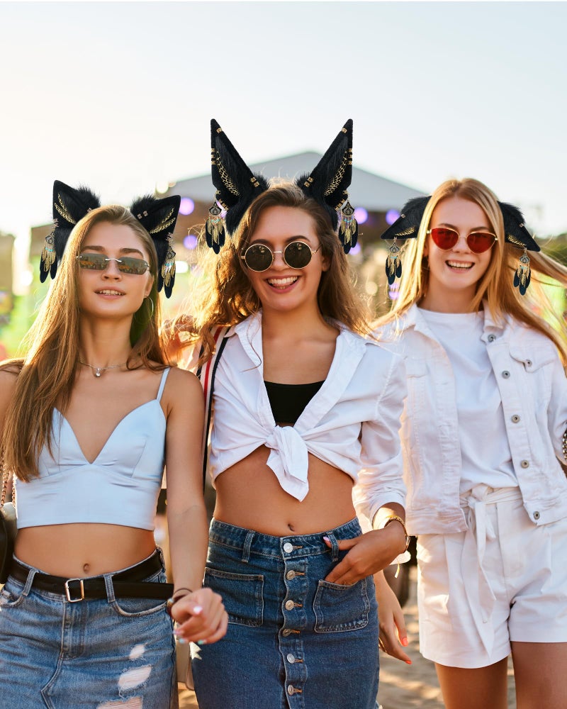 BNLIDES Handmade Furry Animal Ears Headwear Realistic Plush Adult Cosplay Accessory for Party, Anime and Convention Dress-Up (Anubis Black) - Image 5