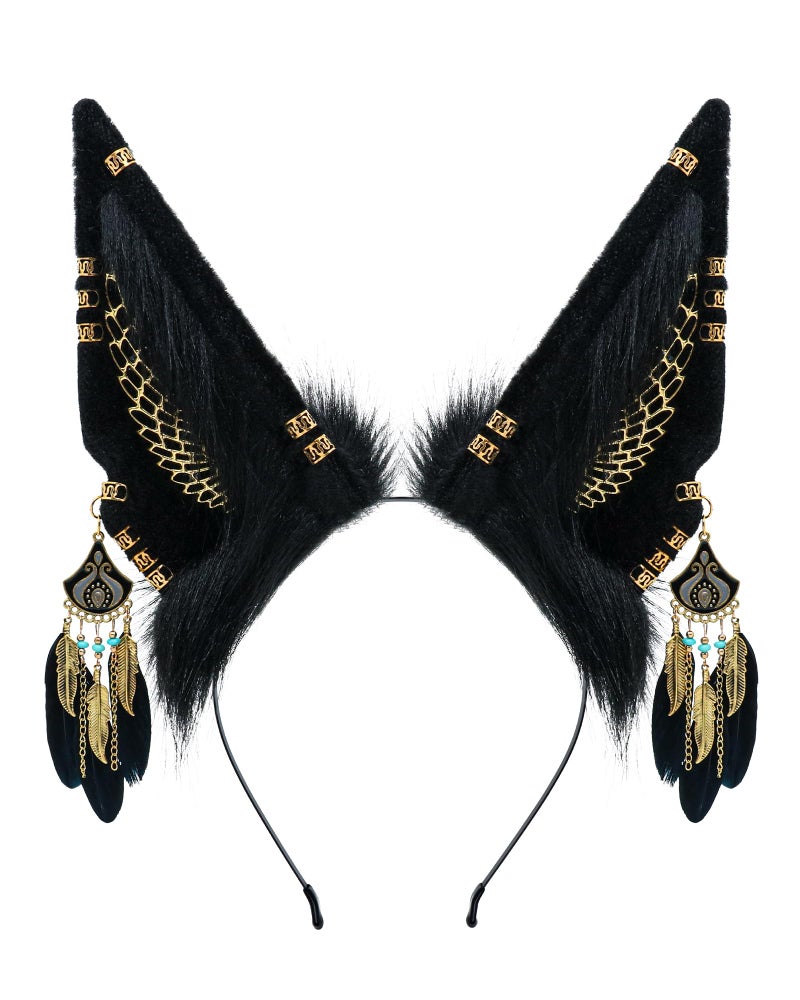 BNLIDES Handmade Furry Animal Ears Headwear Realistic Plush Adult Cosplay Accessory for Party, Anime and Convention Dress-Up (Anubis Black) - Image 1