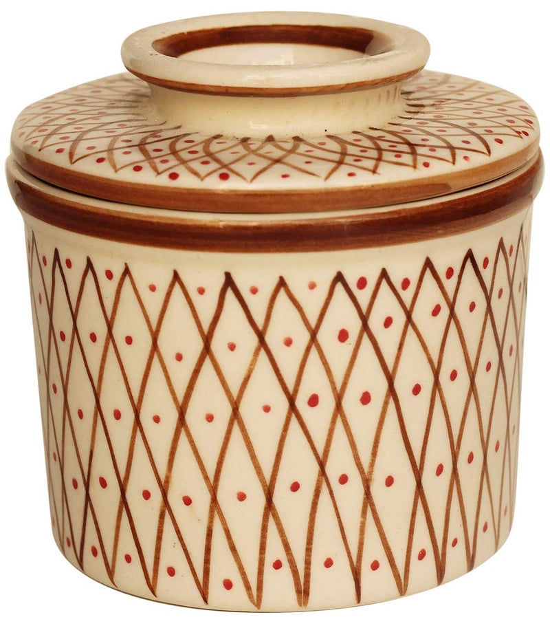AB Handicrafts abhandicrafts Butter Dish Red White Color Ceramic Butter Keeper Crock with Water Butter Keeper No More Hard Butter Perfect Spreadable Without Fridge Dishwasher Safe  - Image 1
