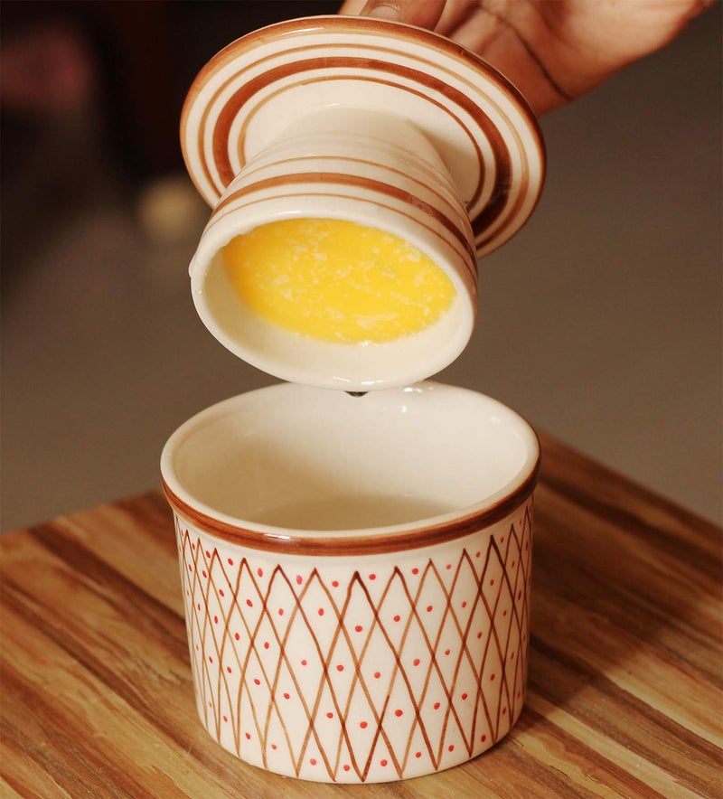 AB Handicrafts abhandicrafts Butter Dish Red White Color Ceramic Butter Keeper Crock with Water Butter Keeper No More Hard Butter Perfect Spreadable Without Fridge Dishwasher Safe  - Image 5