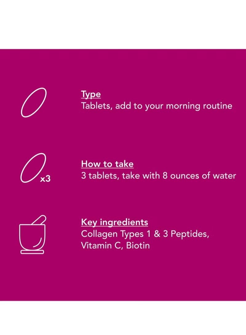 Super Collagen Peptides + Vitamin C & Biotin, 3g Collagen Per Serving, Gluten Free, Promotes Healthy Hair, Beautiful Skin, and Nail Support, Dietary Supplement, 60 Tablets