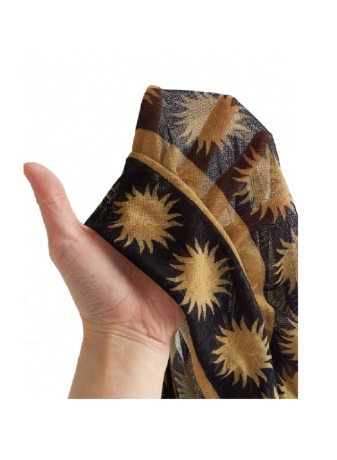 Shein Swim  Women's Sun Graphic 3-Layer Drawstring Printed Mesh Coverup One Piece - Image 5