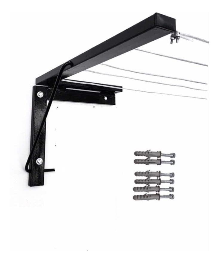 GLITZ® Foldable Wall Mount Cloth Drying Stand | Space Saving Collapsible Metal Drying Rack for Dresses Balcony & Indoor Use | Wall Mounted Clothes Dryer Stand with Free Clothesline (Black) - Image 4