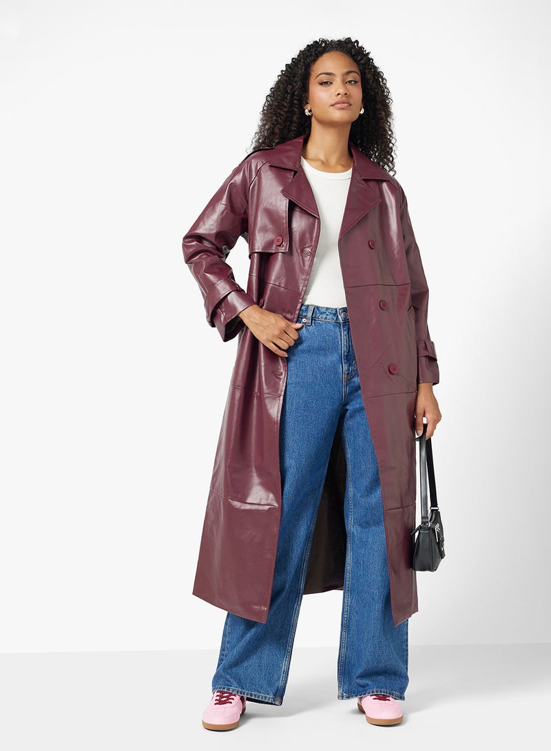 جينجر معطف ترنش جلد صناعي واسع - Image 4