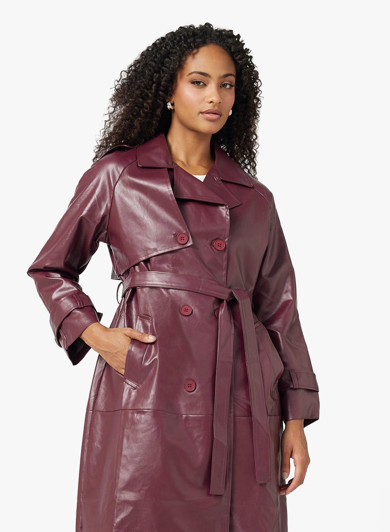 جينجر معطف ترنش جلد صناعي واسع - Image 3