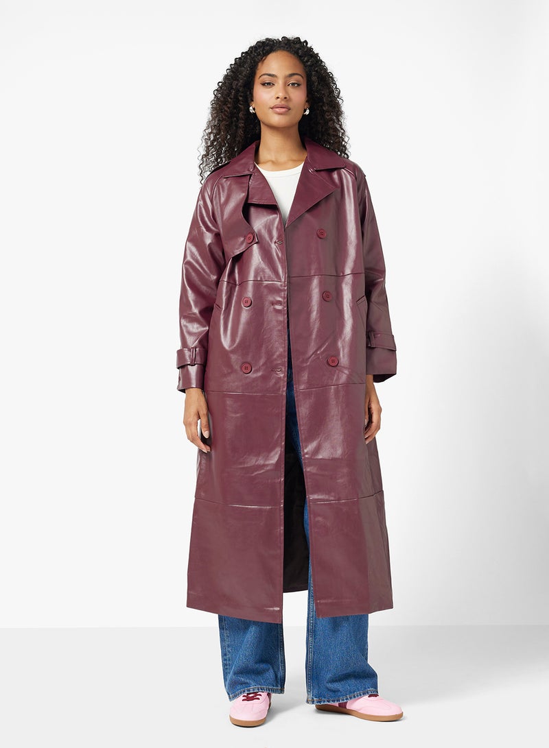 جينجر معطف ترنش جلد صناعي واسع - Image 1