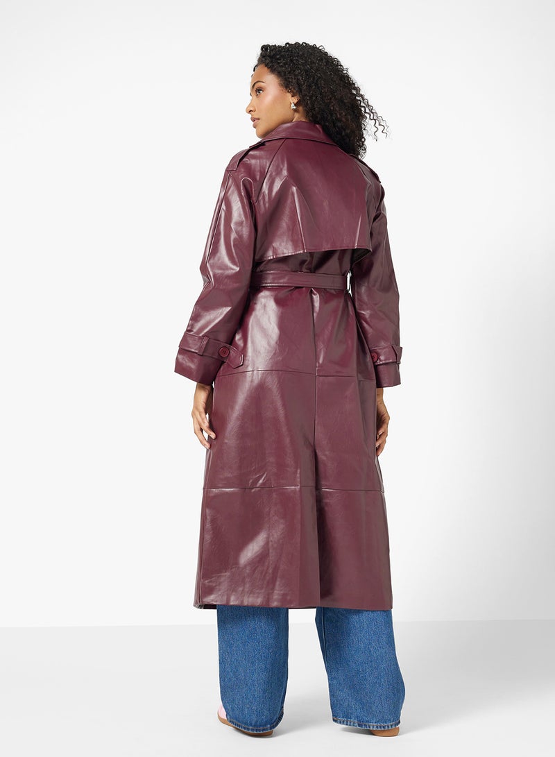 جينجر معطف ترنش جلد صناعي واسع - Image 2