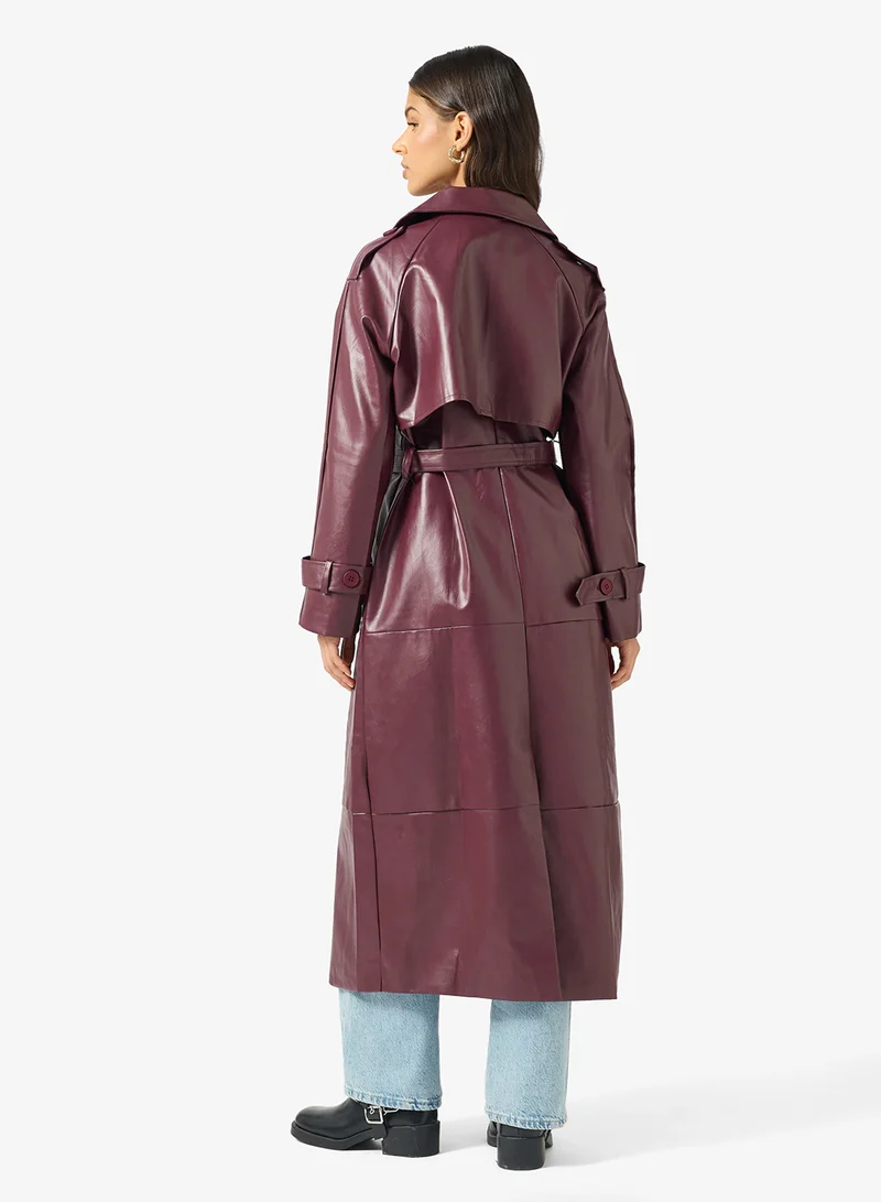 جينجر معطف ترنش جلد صناعي واسع