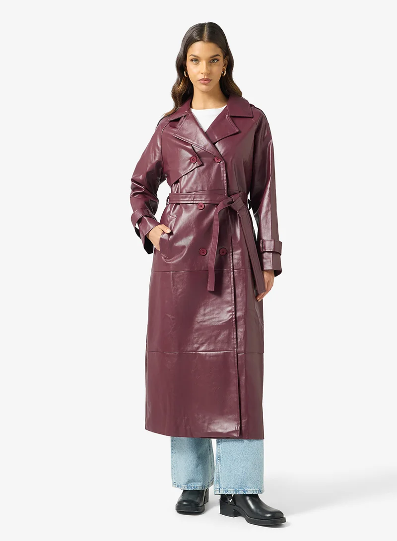 جينجر معطف ترنش جلد صناعي واسع