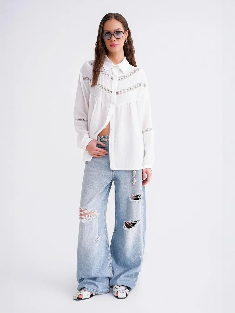 MixRay Mixray Oversize Shirt with Lace Embroidery