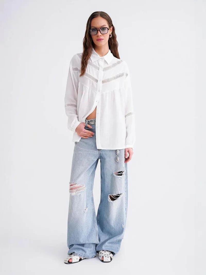 MixRay Mixray Oversize Shirt with Lace Embroidery