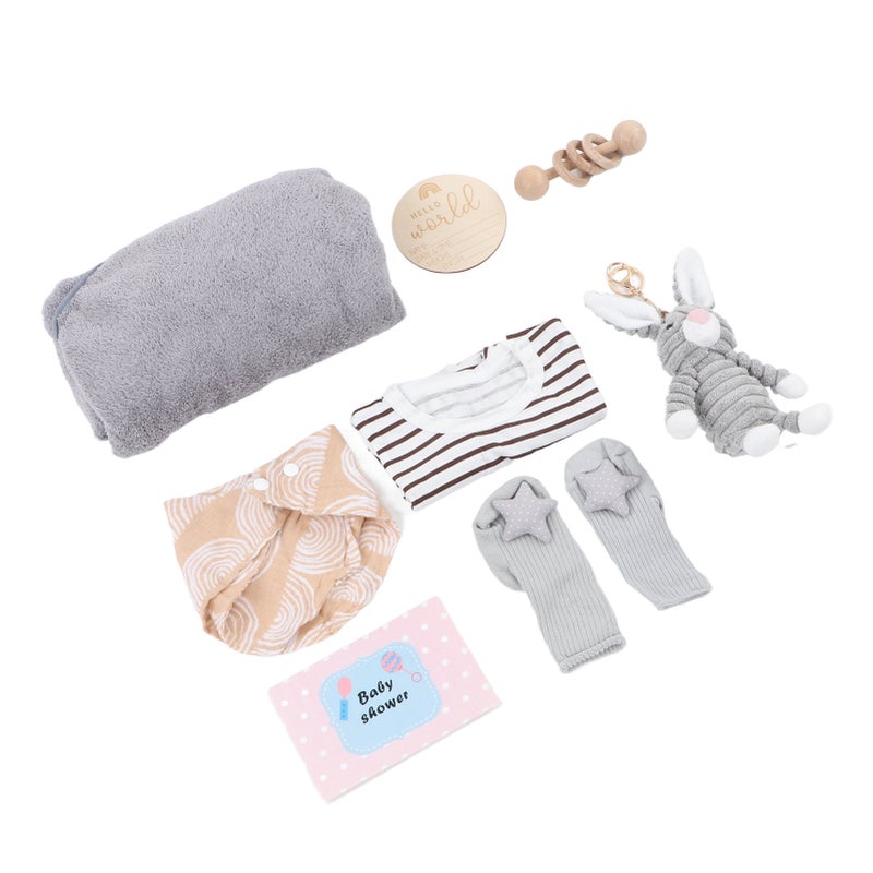 9 In 1 Wooden Rattle Blanket Basket Soothing Relieve Gum Soreness Greeting Card Baby Socks Basket for Newborn - Image 5