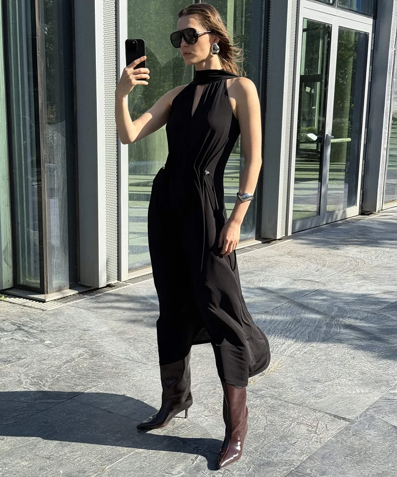 Scarf-Effect Dress with Adjustable Waist