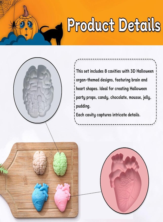 MaehSab 2 Pack 3D Human Brain Heart Silicone Molds, MaehSab Realistic Halloween Organ Shapes Molds for Chocolate, Pudding, Dessert, Jelly, Handmade Soap, Candle, Cake, Resin Craft Supplies - Image 3