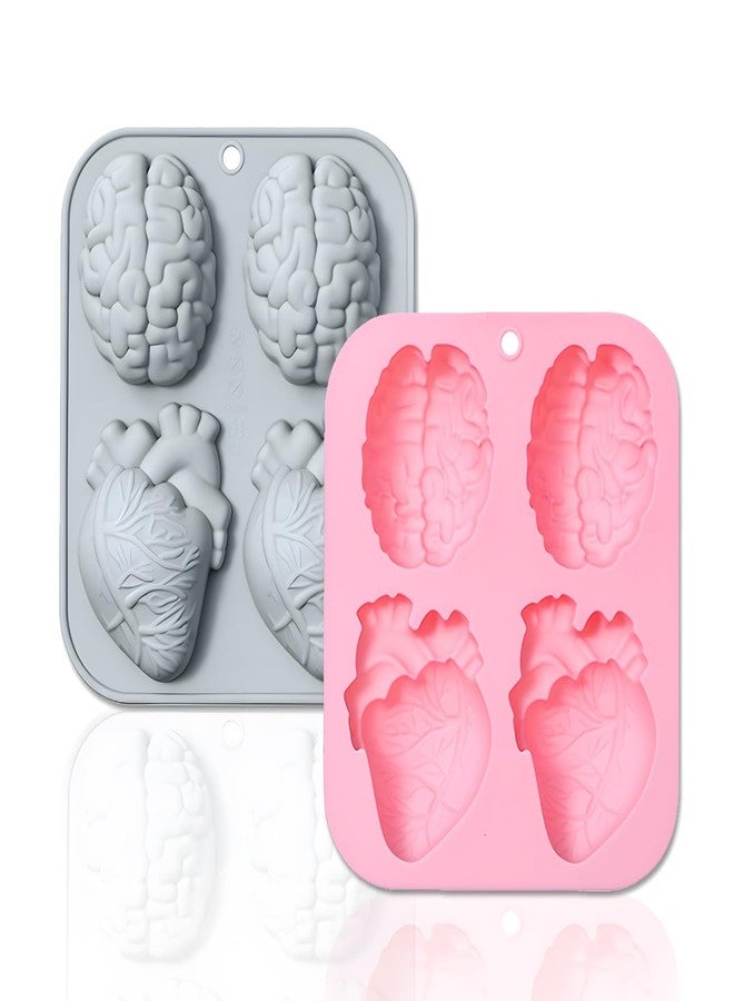 MaehSab 2 Pack 3D Human Brain Heart Silicone Molds, MaehSab Realistic Halloween Organ Shapes Molds for Chocolate, Pudding, Dessert, Jelly, Handmade Soap, Candle, Cake, Resin Craft Supplies - Image 1