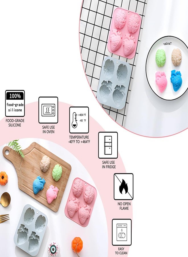 MaehSab 2 Pack 3D Human Brain Heart Silicone Molds, MaehSab Realistic Halloween Organ Shapes Molds for Chocolate, Pudding, Dessert, Jelly, Handmade Soap, Candle, Cake, Resin Craft Supplies - Image 4