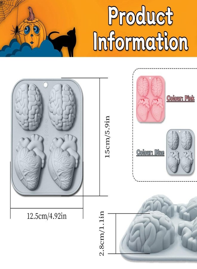MaehSab 2 Pack 3D Human Brain Heart Silicone Molds, MaehSab Realistic Halloween Organ Shapes Molds for Chocolate, Pudding, Dessert, Jelly, Handmade Soap, Candle, Cake, Resin Craft Supplies - Image 2