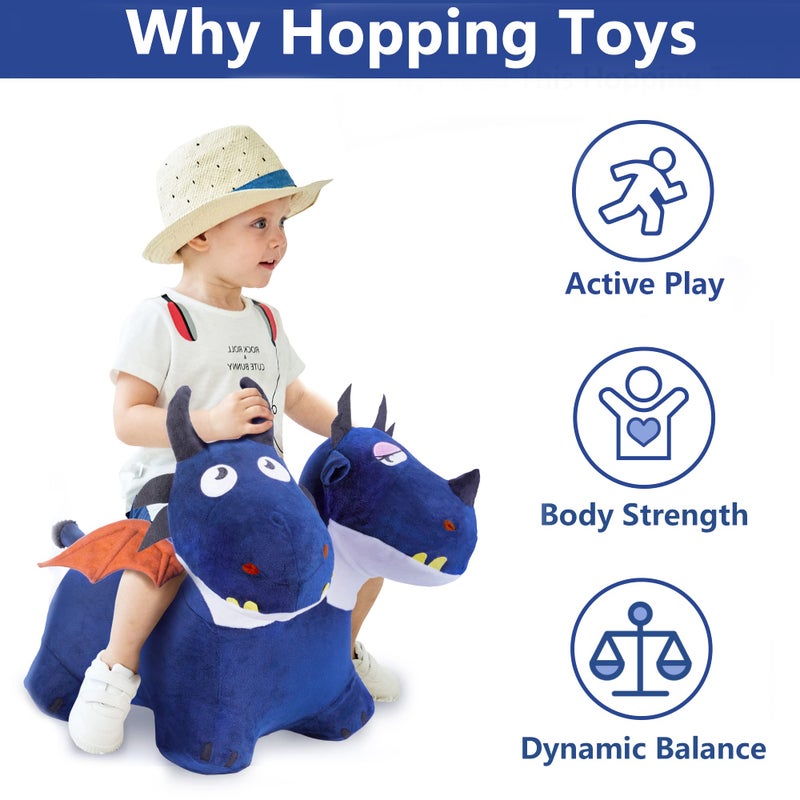 iPlay, iLearn Bouncy Pals Toddler Animal Hopper Toys, Kids Plush Blue Hopping Horse, Inflatable Ride on Dragon W/Pump, Indoor Outdoor Jumper, Birthday Gifts for 18 24 Month 2 3 4 Year Old Boy Girl - Image 2
