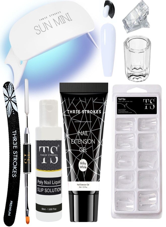 THR3E STROKES Poly Nail Gel Extension Kit for Builder Gel UV Nail Art Kit, Nail Extension Set (8in1) (needs 2-3 time practice)(SSD KIT) (MILKY WHITE, SSD KIT) - Image 1