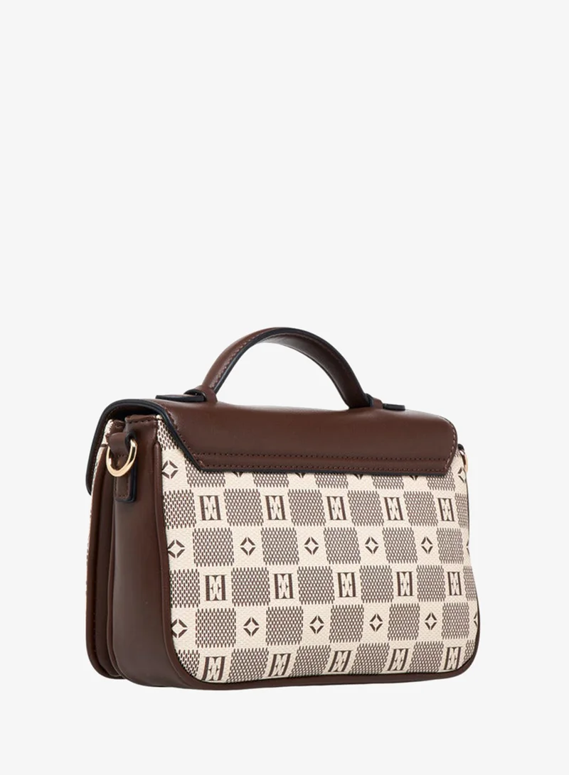 ELLE  Monogram Print Crossbody Bag with Flap Closure and Detachable Strap for Women | Best Price UAE