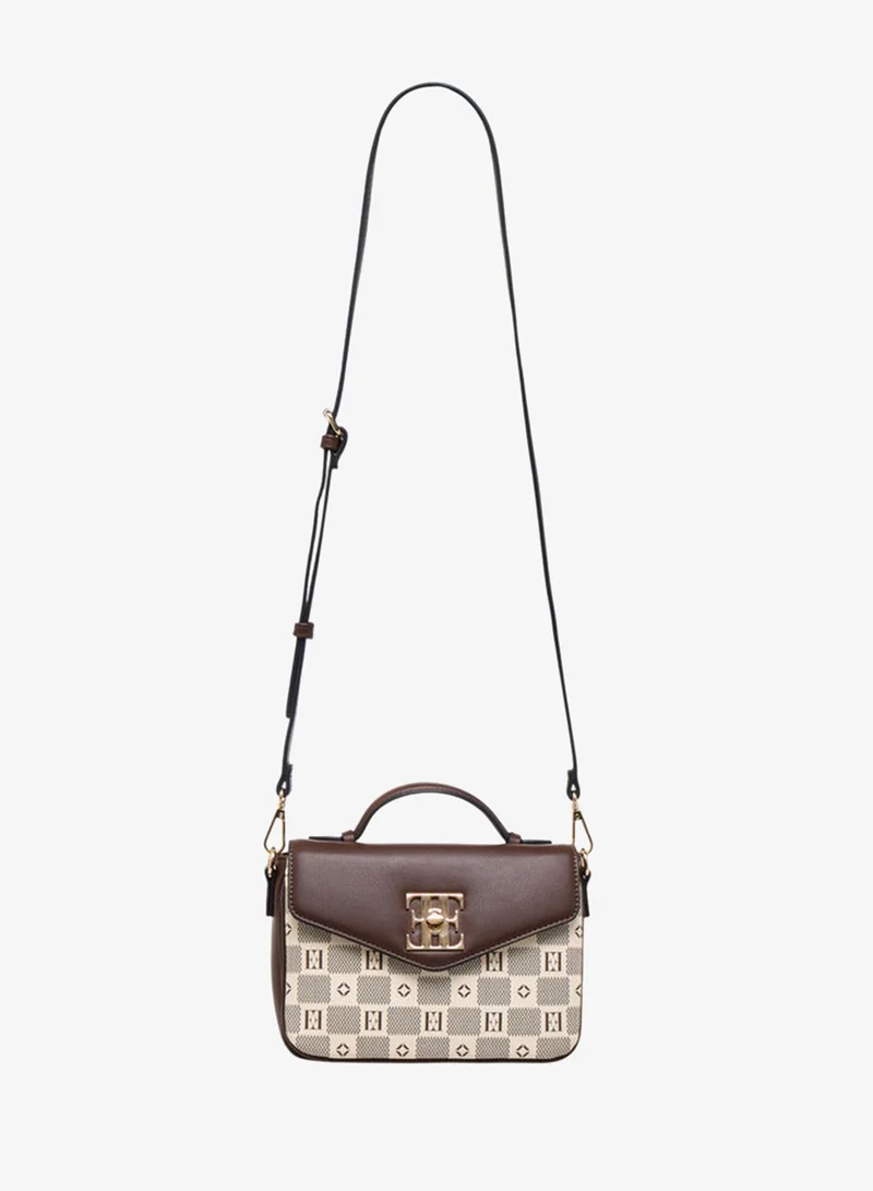 ELLE  Monogram Print Crossbody Bag with Flap Closure and Detachable Strap for Women | Best Price UAE