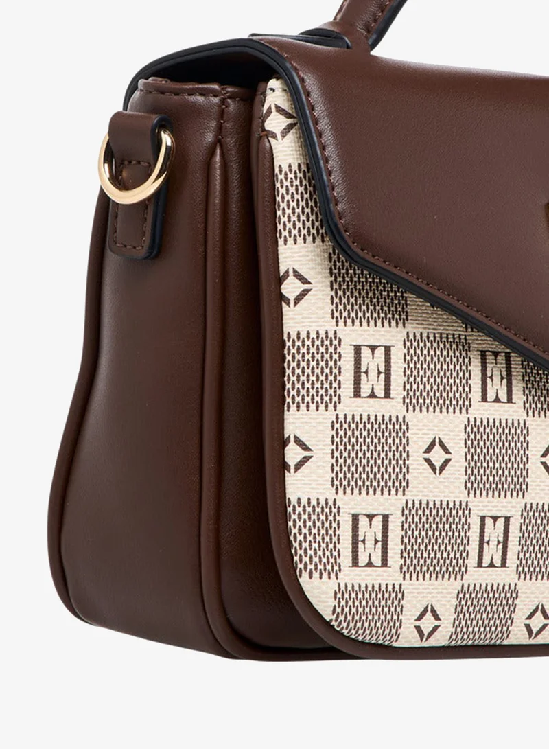 ELLE  Monogram Print Crossbody Bag with Flap Closure and Detachable Strap for Women | Best Price UAE