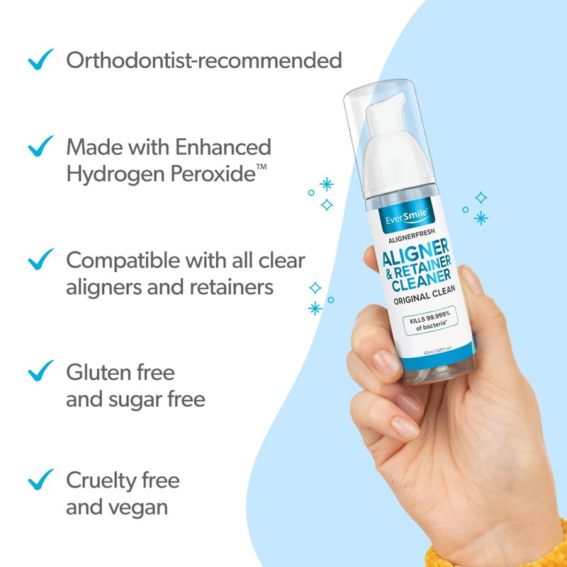 EverSmile AlignerFresh Original Clean Foam â€“ Cleaner Compatible w/Invisalign and All Clear Aligners & Retainers â€“ Eliminates Bacteria, Whitens Teeth, Fights Bad Breath â€“ 50ml (4 Pack) - Image 3