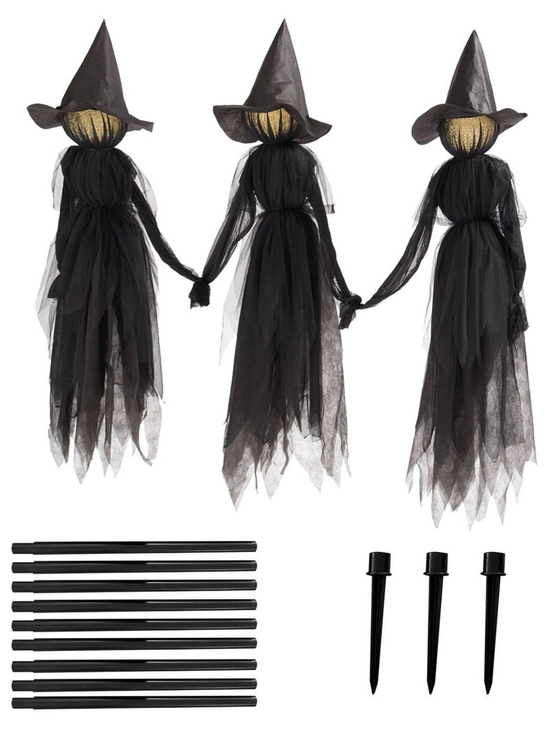 AUTOYSUR Festival Decorations Large Light Up Holding Hands Screaming Witches,festival decor outdoor,Sound-Activated Sensor Waterproof Life Size Scary Decor for Home Outside Yard Lawn Garden Party,3pcs - Image 1