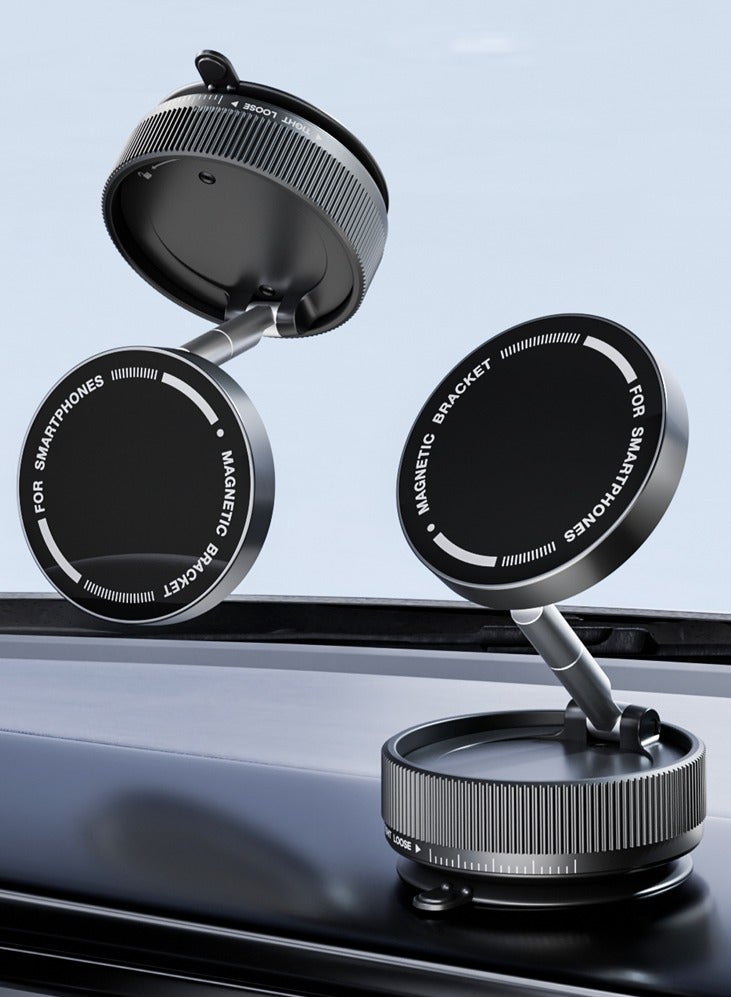 حامل هاتف مغناطيسي سيارة بالشفط القوي - 4 طبقات مغناطيس + سبائك زنك قابلة للتعديل 3 محاور، 66مم محمول قابل للطي، متوافق عالميًا (يشمل لوحة نانو) - أسود - Image 1