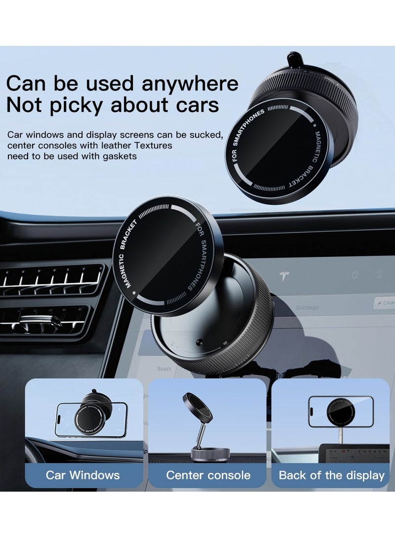 حامل هاتف مغناطيسي سيارة بالشفط القوي - 4 طبقات مغناطيس + سبائك زنك قابلة للتعديل 3 محاور، 66مم محمول قابل للطي، متوافق عالميًا (يشمل لوحة نانو) - أسود - Image 4