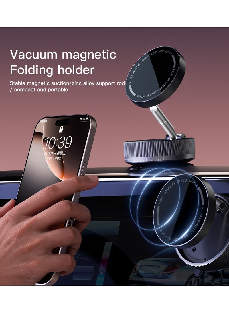حامل هاتف مغناطيسي سيارة بالشفط القوي - 4 طبقات مغناطيس + سبائك زنك قابلة للتعديل 3 محاور، 66مم محمول قابل للطي، متوافق عالميًا (يشمل لوحة نانو) - أسود - Image 2