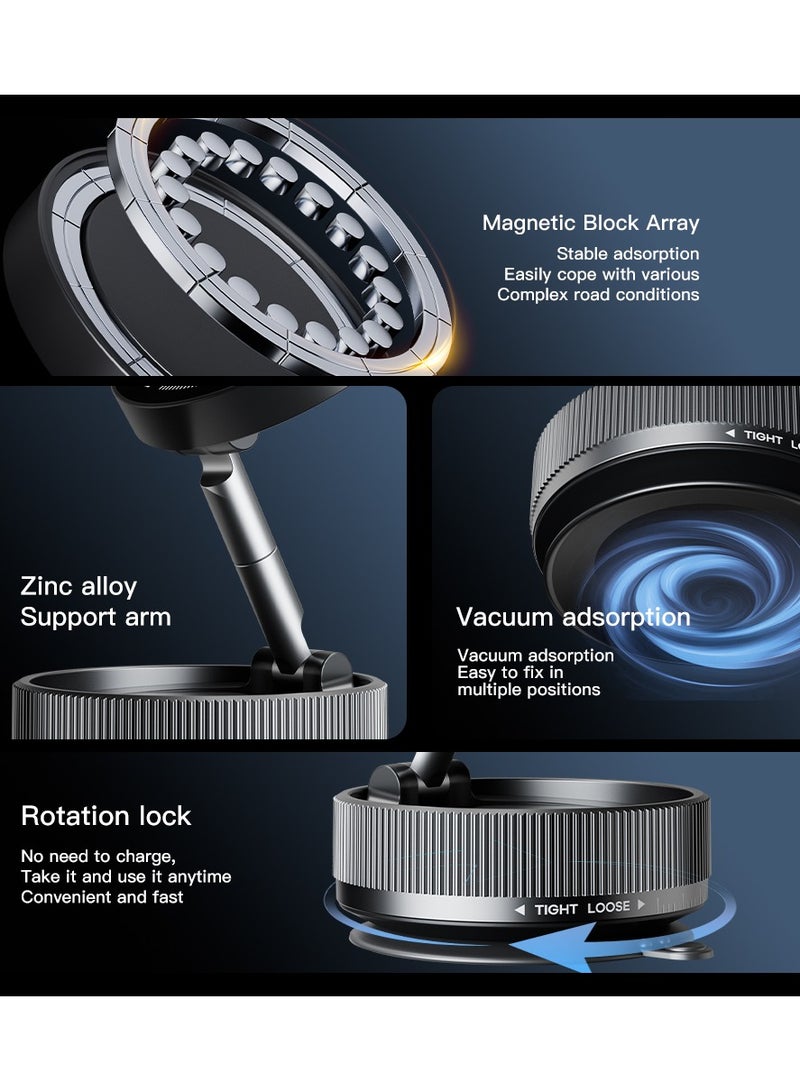 حامل هاتف مغناطيسي سيارة بالشفط القوي - 4 طبقات مغناطيس + سبائك زنك قابلة للتعديل 3 محاور، 66مم محمول قابل للطي، متوافق عالميًا (يشمل لوحة نانو) - أسود - Image 5
