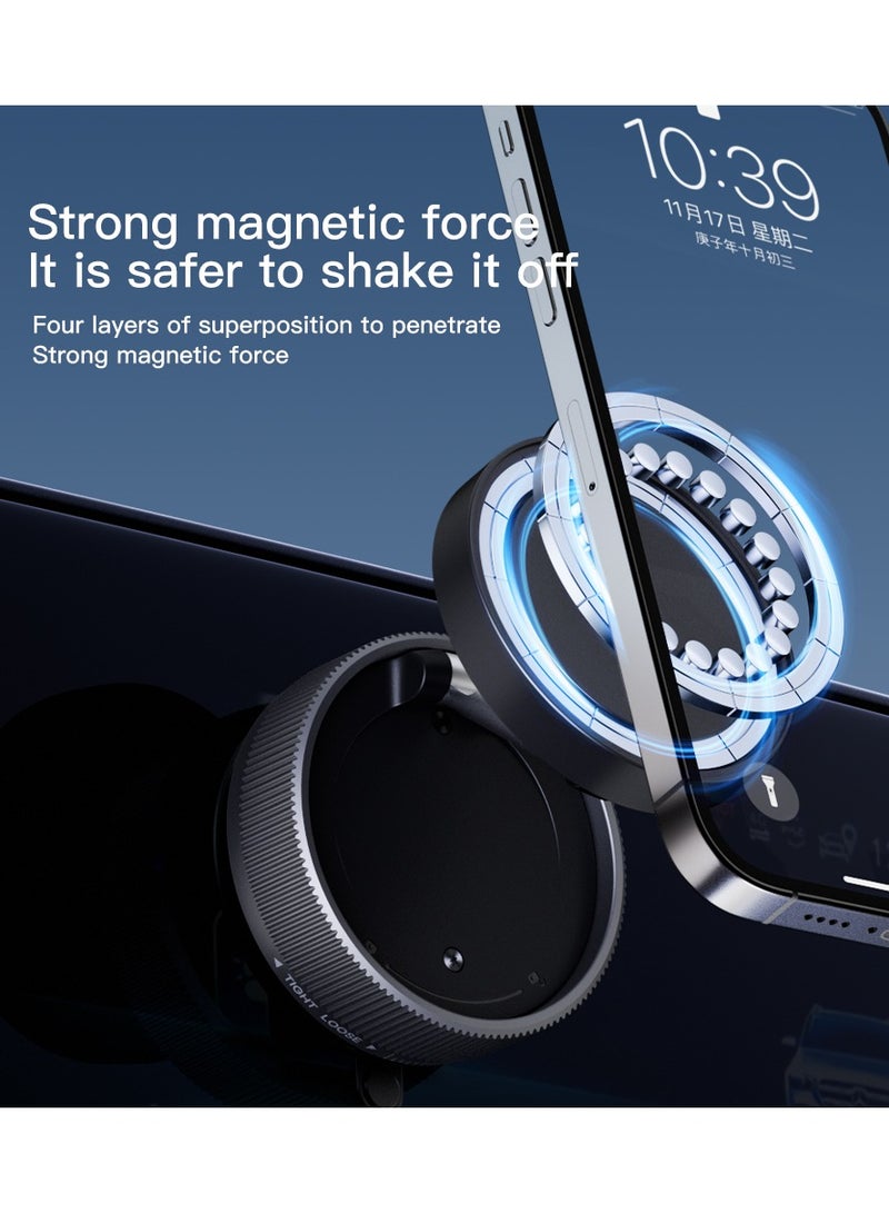 حامل هاتف مغناطيسي سيارة بالشفط القوي - 4 طبقات مغناطيس + سبائك زنك قابلة للتعديل 3 محاور، 66مم محمول قابل للطي، متوافق عالميًا (يشمل لوحة نانو) - أسود - Image 3