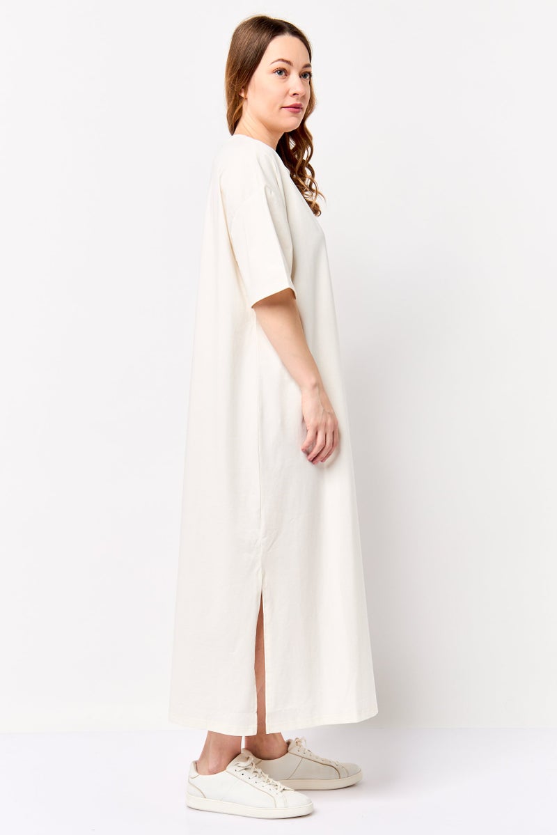 Fudo Comforts By Fudo Women Plain Maxi T-Shirt Dress, Cream - Image 3