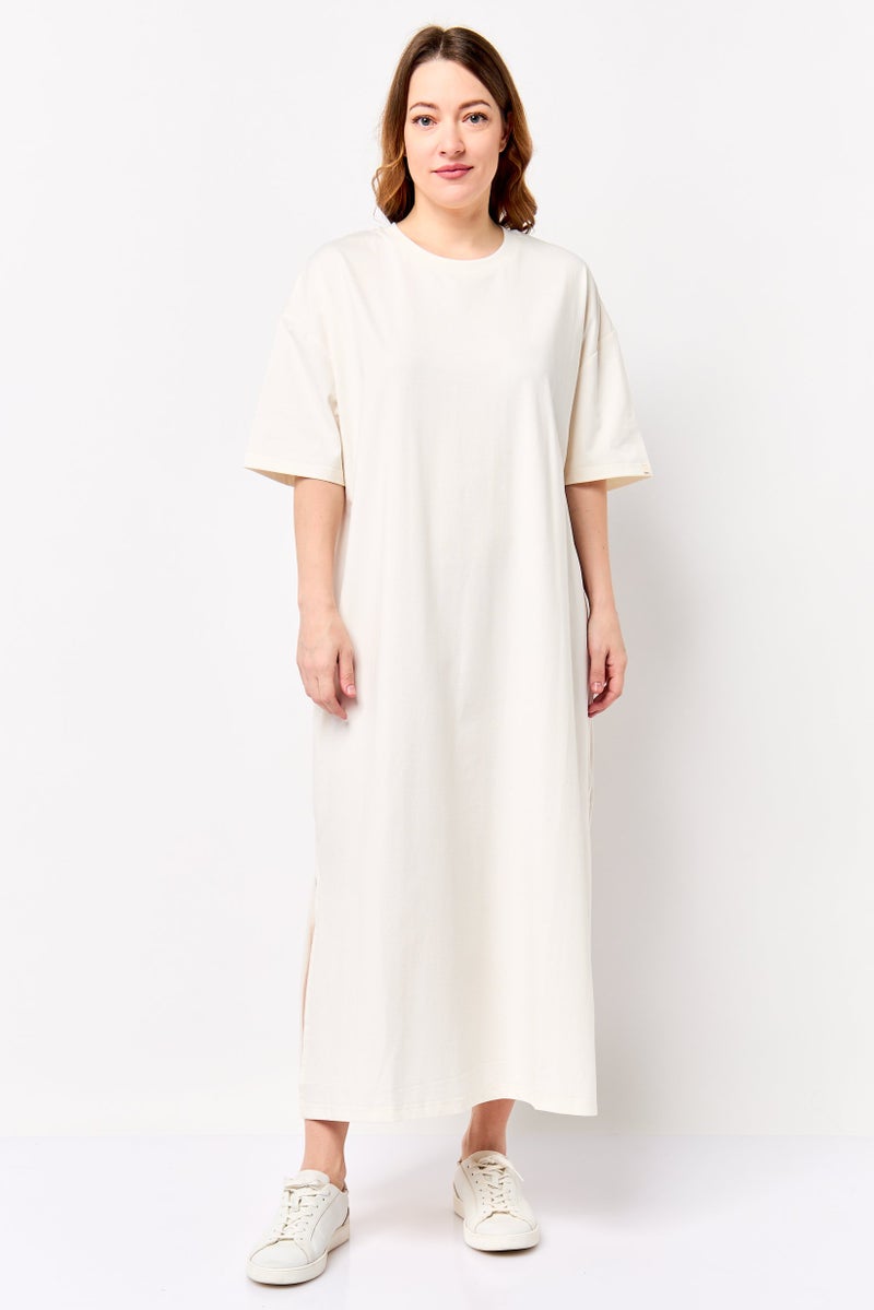 Fudo Comforts By Fudo Women Plain Maxi T-Shirt Dress, Cream - Image 1