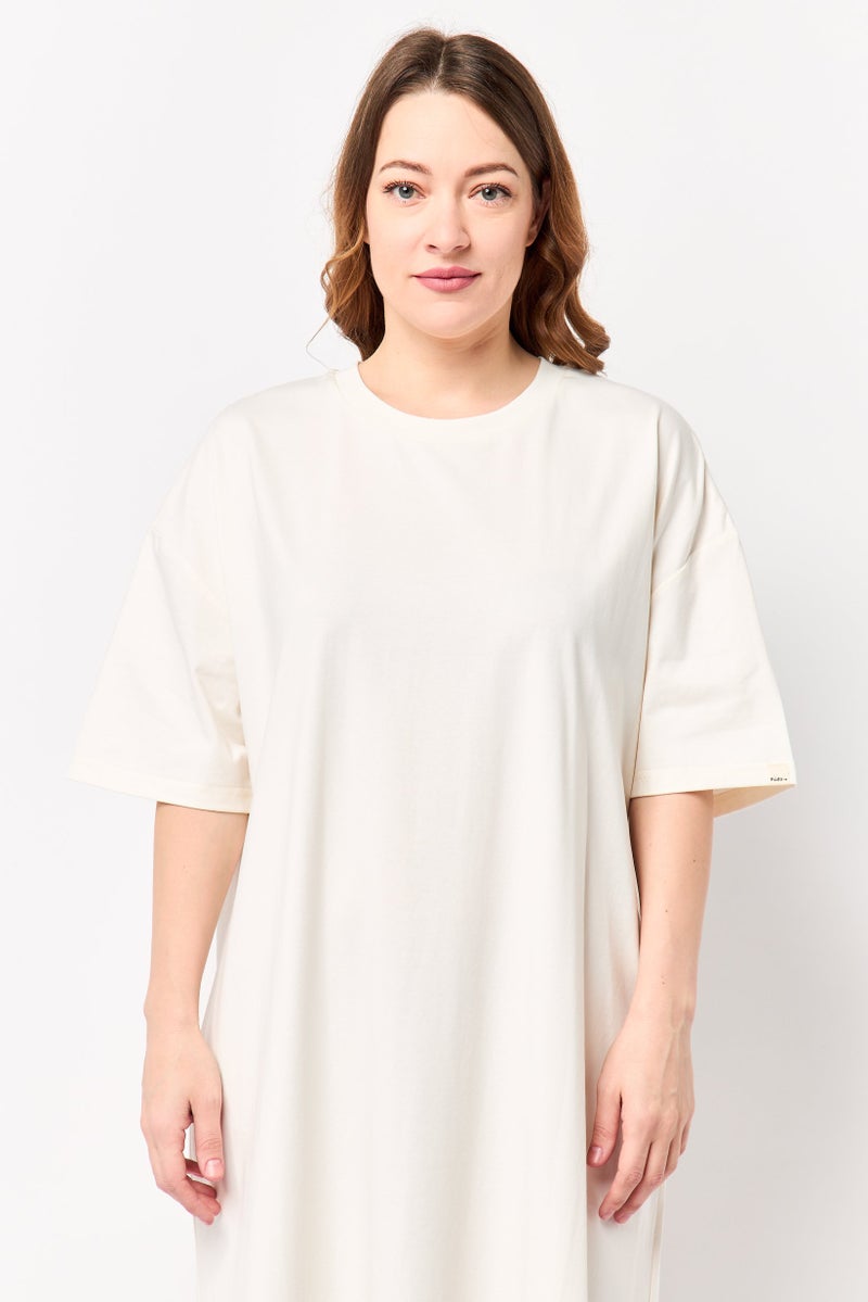 Fudo Comforts By Fudo Women Plain Maxi T-Shirt Dress, Cream - Image 2