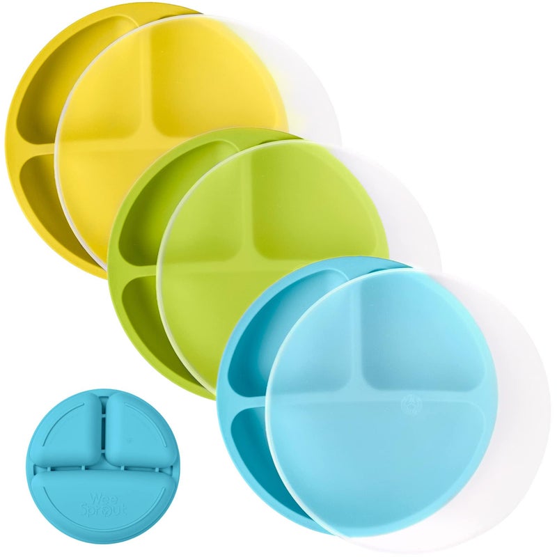 WeeSprout Silicone Plates with Lids for Babies & Toddlers (3 Pack) 100% Food-Grade Dishes for Self Feeding, Divided Design & Raised Edges for Picky Eaters, Dishwasher & Microwave Safe Weaning Supplies - Image 1